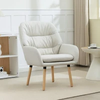 HOMCOM Sillón de Salón Moderno Acolchado de Doble Capa Tapizado en Cuero Sintético Patas de Madera 68x74x89 cm Crema(m-2)
