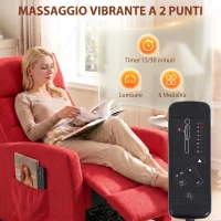 HOMCOM Poltrona Massaggiante e Reclinabile a 160° con Poggiapiedi e Telecomando, 66x91x108 cm, in Ciniglia Rosso Vino(m-4)