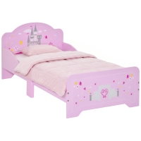HOMCOM Lettino per Bambini 3-6 Anni in Legno Rosa con Bordo