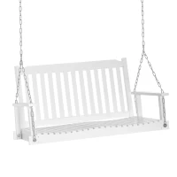 Outsunny Banc Suspendu 2 Places dim. 117L x 69l x 60H m Assise Haut Dossier à Lattes chaînes Suspension incluses Bois Sapin traité Peint Blanc(m-11)