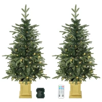 HOMCOM Set of 2 Prelit Christmas Trees with Dual-Colour LEDs, Remote, 4ft Artificial Aspen Fir Battery-Operated, 11 Modes, Pot(m-15)