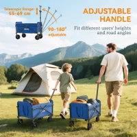 Outsunny 62L Festival Trolley on Wheels, Portable Small Folding Trolley Cart, 60kg Heavy Duty Collapsible Foldable Wagon with Adjustable Handle and Carrying Bag for Beach, Camping, Garden, Blue(m-8)
