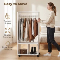 HOMCOM Open Wardrobe on Wheels, Bedroom Wardrobe with Clothes Hanging Rail, 2 Storage Shelves, Mobile Garment Rack for Cloakroom, Hallway, White(m-5)
