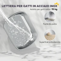 PawHut Lettiera per Gatti Extra Large con Vassoio in Acciaio Inox, Paletta, Bordi Alti, Fino a 15 kg, Grigio Carbone(m-4)