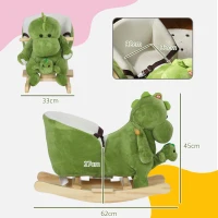 AIYAPLAY Cavallo a Dondolo per Bambini 18-36 Mesi a Dinosauro con Suoni e Rivestimento Morbido, Verde(m-3)