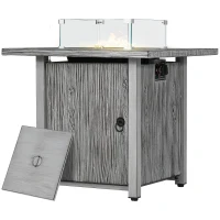 Outsunny 71cm 50,000 BTU Gas Fire Pit Table with Cover and Glass Screen - Grey(m-11)