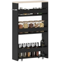 kleankin Chariot de rangement à 3 niveaux chariot de stockage étagère sur roulettes avec poignée - 48 x 15 x 80 cm noir(m-11)