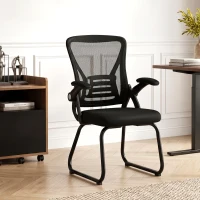 HOMCOM Office Chair, Ergonomic Desk Chair No Wheels with Mesh Backrest and Steel Legs for Home Conference Room, Black(m-2)