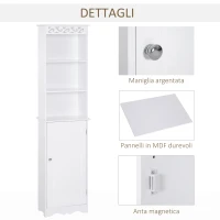 HOMCOM Mobiletto del Bagno a Torre 3 Ripiani Regolabili su 3 Livelli e 1 Ampio Armadietto Inferiore Manopole sull'Anta MDF Bianco 40x23x160cm(m-6)