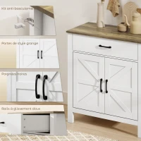 HOMCOM Buffet salon, meuble de rangement avec 2 portes de grange, tiroir et étagère réglable, 77x39,3x81,5cm, blanc et marron(m-6)