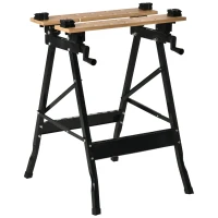 HOMCOM Banco da Lavoro Pieghevole con 4 Morse, Riga e Goniometro, Portata 150 kg, Nero e Legno(m-1)