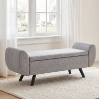 HOMCOM Storage Ottoman with Armrest, Window Seat, Upholstered Linen Storage Bench with Rubberwood Legs, Footstool for Bedroom Living Room, Hallway, Dark Grey(m-2)
