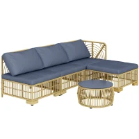 Outsunny Set Salotto in Rattan da Giardino con Divano Modulabile, Cuscini e Tavolino da Caffè, Grigio(m-1)
