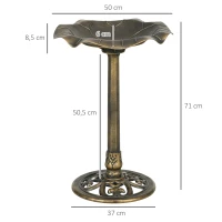 Outsunny Baño para Pájaros de Jardín Exterior 71 cm con Diseño Hoja de Loto y Acabado Envejecido Ligero y Resistente Bronce(m-3)