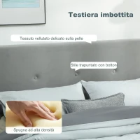 HOMCOM Letto Contenitore con Spazio a Scomparsa e Testiera Vellutata a Trapunta, in Legno e Metallo, 195x141x106 cm, Grigio(m-5)