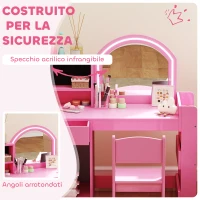 AIYAPLAY Set Toeletta Trucco per Bambini 2 in 1 con Specchio, Sedia, Luce LED, Armadietto, Scaffali e Libreria, Rosa(m-6)