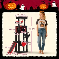 PawHut Gothic Cat Tree, 152 cm Multi-Level Cat Tower for Large Cats with Coffin Bed, Large Condo, for Halloween(m-3)