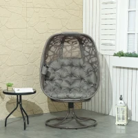 Outsunny Swivel Egg Chair with Cushions, Foldable Basket Seat and Metal Frame, Indoor Outdoor Lounge Chair for Balcony, Poolside, Patio and Living Room, Sand Brown(m-10)