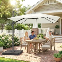 Outsunny 2.4 x 2.4m Cantilever Parasol with Umbrella Weights, UPF50+ Offset Outdoor Umbrella w/ Easy Tilt Adjustment, Cream White(m-10)