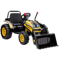 HOMCOM Tractor Excavadora Eléctrico para Niños de +3 Años Vehículo Infantil con Batería 6V Pala Música y Luces Velocidad de 2 Niveles 132x62x65 cm Negro y Amarillo(m-11)
