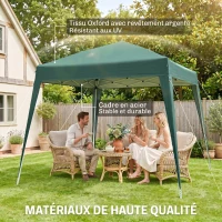 Outsunny Tonnelle barnum de jardin pop-up pliant 2,4 x 2,4 m acier polyester anti UV avec sac de transport vert foncé(m-4)