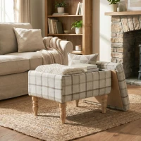 HOMCOM Linen Fabric Upholstered Footstool, Rectangular Storage Stool with Removable Top, Padded Seat and Hidden Space, Brown(m-13)