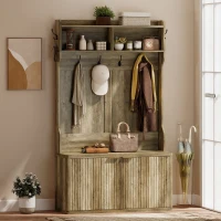 HOMCOM Perchero Zapatero 4 en 1 Perchero Moderno con Estante Abierto para Pasillo Entrada Dormitorio 100x38x172 cm Roble(m-2)