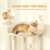 PawHut 170 cm Large Cat Tree, Cat Tower with 7 Scratching Posts, Tunnel, 2 Condos, Hammock, Perch, Ramp, Pompoms, Beige(m-5)