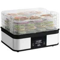 HOMCOM 5 Tier Food Dehydrator, 245W Stainless Steel Food Dryer Machine with Adjustable Temperature, Timer and LCD Display for Drying Fruit, Meat, Vegetable, Jerky and Pet Treat, Black(m-1)