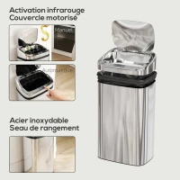 HOMCOM Poubelle à capteur de mouvement ouverture automatique 1 bac de 30 L en acier inoxydable(m-6)