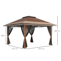 Outsunny 3.6 x 3.6m Pop-Up Gazebo, with Accessories - Brown(m-3)