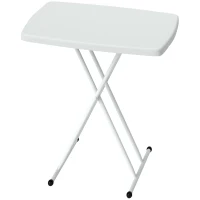 Outsunny Tavolino da Giardino Pieghevole con Altezza Regolabile, Metallo e HDPE, Bianco(m-11)