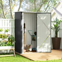 Outsunny Capanno Porta Attrezzi in Metallo con Tetto Inclinato e Porta Bloccabile, 142x86x189 cm, Grigio Scuro(m-9)