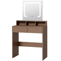 HOMCOM Vanity Table, Dressing Table with Mirror, LED Lights, 2 Drawers, 3 Compartments, 3 Colour Lighting, Walnut(m-1)