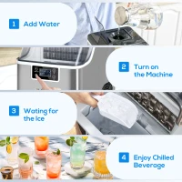 HOMCOM 3.2L Compact Ice Machine, with LCD Screen and Accessories - Silver-Tone(m-9)