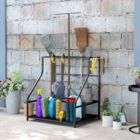 Outsunny Garden Tool Storage Rack, 3-Tier Garden Tool Rack with 11 Hooks for Long-Handled, Broom, Shovel, Rake, Holds 20 Tools(m-10)