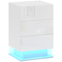 HOMCOM Mesita de Noche con LED RGB 3 Cajones y Mando a Distancia Diseño Moderno 40x35x60 cm Blanco Brillo