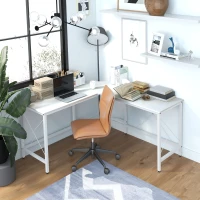 HOMCOM Scrivania Angolare a L con Piedini Regolabili, in Legno e Acciaio, 150x150x76 cm, Bianca(m-10)
