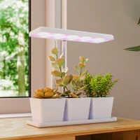 Outsunny Lampade per Pianta da 30 Luci LED con 3 Vasi, Timer e Illuminazione Regolabile, 31.8x13.4x18.6-35.6 cm, Bianco(m-10)
