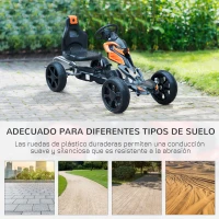 HOMCOM Go Kart Racing Deportivo Coche de Pedales para Niños +5 Años con Asiento Ajustable Embrague y Freno Ruedas de Goma 122x60x70cm Negro y Naranja(m-7)