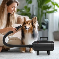 PawHut 2200W Dog Hair Dryer with Adjustable Temperature & Velocity, 3 Different Nozzles, Black(m-10)