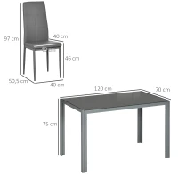 HOMCOM Ensemble table à manger avec 4 chaises, table de cuisine avec chaises en cuir synthétique, 120 x 70 x 75 cm, gris(m-3)