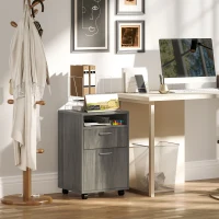 HOMCOM Filing Cabinet, Mobile File Cabinet with 2 Drawers, Office Home Organiser on Wheels for A4, Letter-Size File Folders, Mobile Printer with Open Shelf, Grey(m-2)