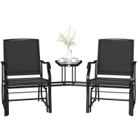 Outsunny Gliding Jack and Jill Seat, with Glass-Top Table - Black(m-10)