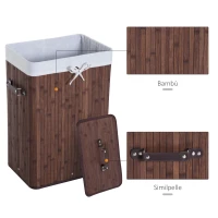 HOMCOM Cesto Portabiancheria in Bambù con Coperchio e Sacco in Tessuto Rimovibile, 40x30x60cm, Marrone(m-6)