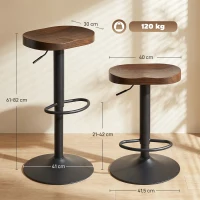 HOMCOM Barhocker Set aus 2, Höhenverstellbare Barstühle mit Sattelsitz aus Ulmenholz in Dunkelbraun(m-3)