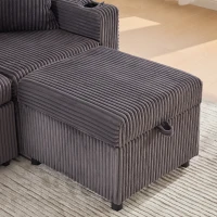 Modern Corduroy Sofa Bed with Pull-Out Bed, Storage and LED Lighting, Plush Sleeper Couch for Living Rooms, 196L × 82W × 85H cm, Dark Gray(m-16)