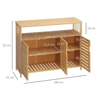 HOMCOM Aparador para Salón de Bambú con 3 Puertas Ranuradas Estantes para Comedor Cocina Entrada Natural 100x35x82 cm(m-3)