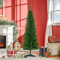 HOMCOM Albero di Natale Artificiale Slim 150cm con Supporto in Metallo 294 Rami(m-2)