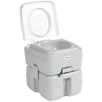 Outsunny Inodoro Portátil 20L con Indicador de Nivel Carga 150 kg para Camping Viaje Ancianos Caravana Barco 33x40x43 cm Gris(m-11)